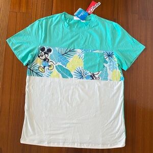 Patpat Disney Men Mickey Character & Tropical Plant Print T-Shirt, Light Green